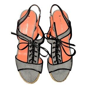 Via Spiga (9) Kassiana Black Leather Espadrille Platform Wedge Heel Sandal Shoes